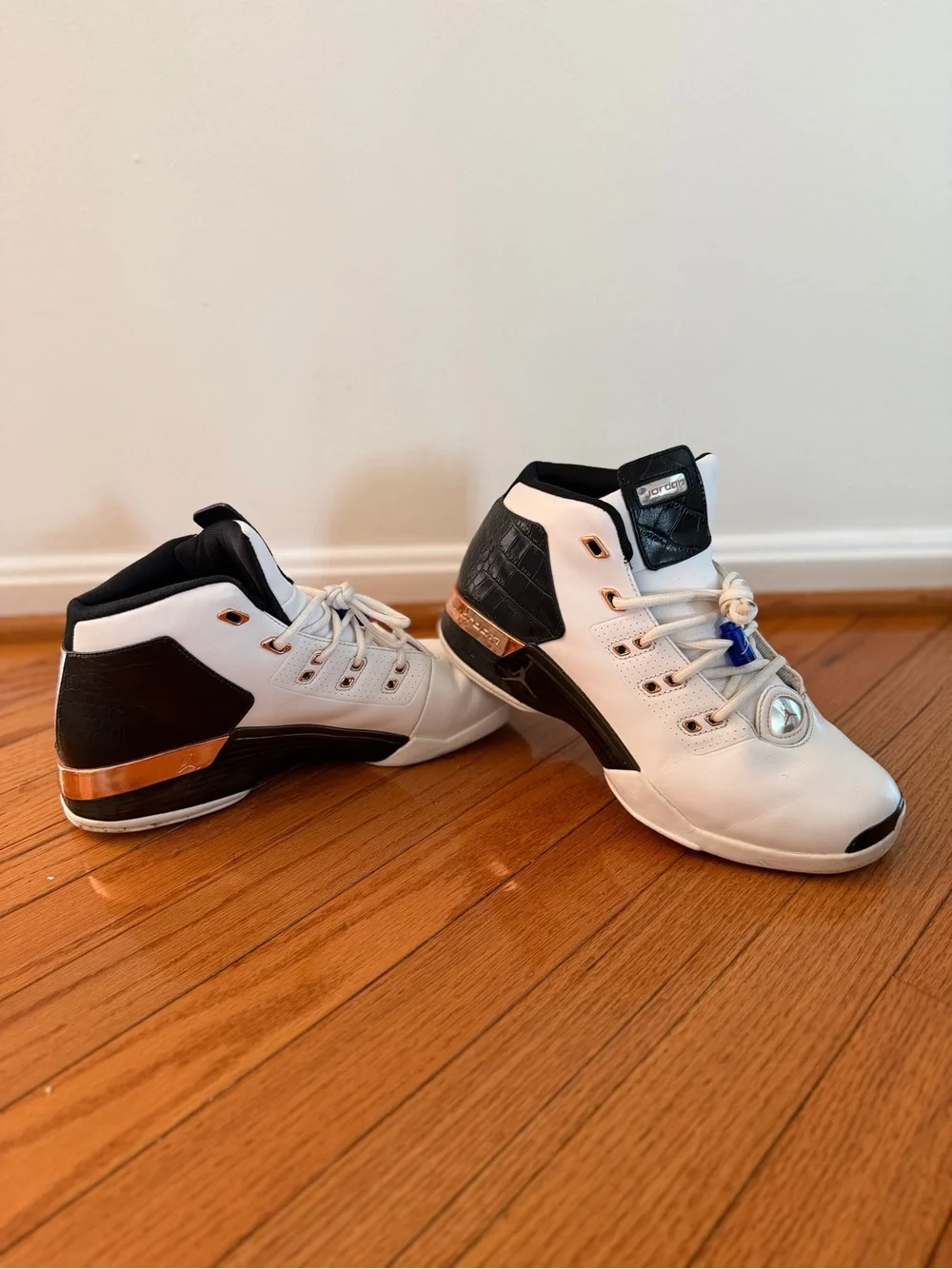 Jordan Men's White Black and Metallic Gold High-Top Sneakers